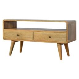 Wyld Haus Urbino Curved Oak Mango Wood Low TV Media Unit 2 Drawers in Brown - thumbnail 3