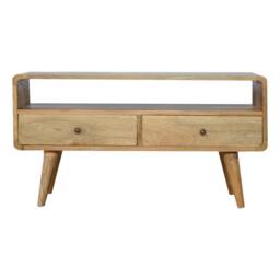 Wyld Haus Urbino Curved Oak Mango Wood Low TV Media Unit 2 Drawers in Brown - thumbnail 2