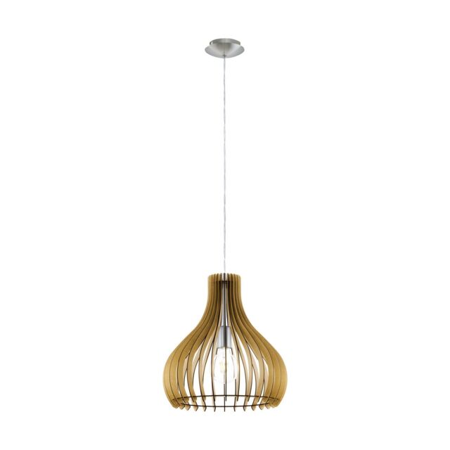 Loops Pendant Ceiling Light Colour Satin Nickel Shade Maple Wood Bulb E27 1x60W in Metallics - image 1