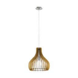 Loops Pendant Ceiling Light Colour Satin Nickel Shade Maple Wood Bulb E27 1x60W in Metallics - thumbnail 1