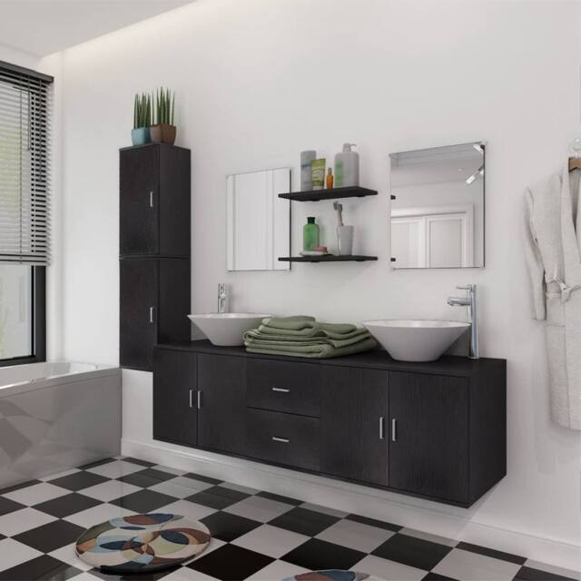 Berkfield Home 11 Piece Bathroom Furniture Set with Basin with Tap Black - image 1
