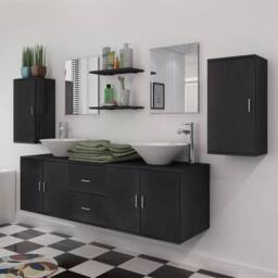 Berkfield Home 11 Piece Bathroom Furniture Set with Basin with Tap Black - thumbnail 3