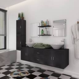 Berkfield Home 11 Piece Bathroom Furniture Set with Basin with Tap Black