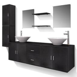 Berkfield Home 11 Piece Bathroom Furniture Set with Basin with Tap Black - thumbnail 2