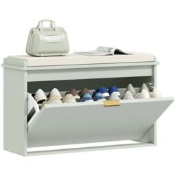 NESTLUNE Shoe Storage Bench with Cushion & Flip-Drawer 80x26x47.5cm Green - Size: 100 cm x 15 cm - thumbnail 1
