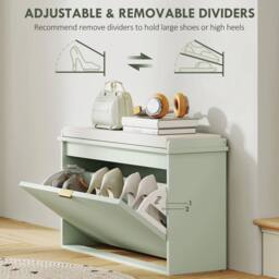 NESTLUNE Shoe Storage Bench with Cushion & Flip-Drawer 80x26x47.5cm Green - Size: 100 cm x 15 cm - thumbnail 4