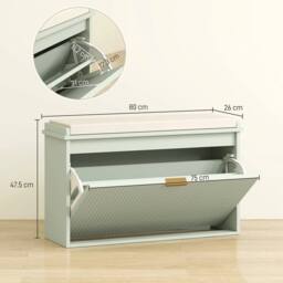 NESTLUNE Shoe Storage Bench with Cushion & Flip-Drawer 80x26x47.5cm Green - Size: 100 cm x 15 cm - thumbnail 2