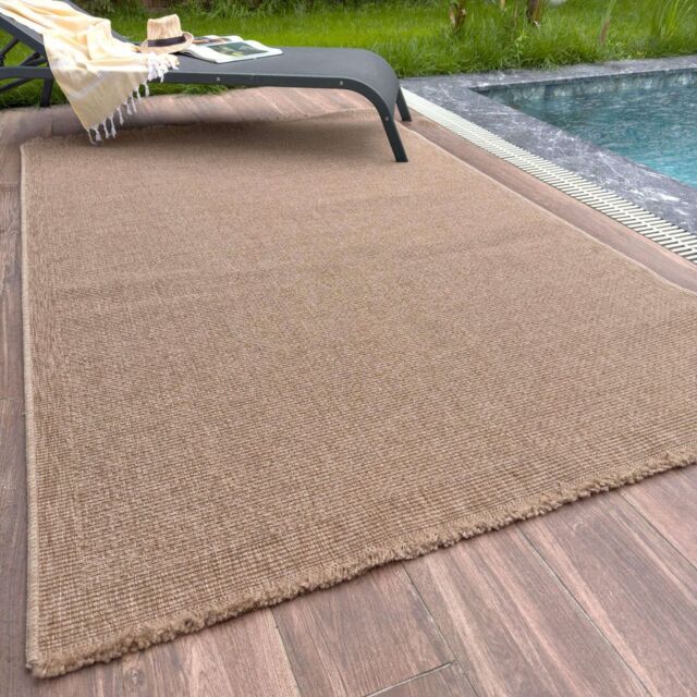 THE RUGS Jute Looking Square Dots Design Outdoor Rugs Garden Patio Nature 5200 in Natural - Size: 80 cm x 150 cm - image 1