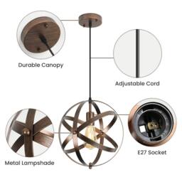 Pheashine Rust 30cm Industrial Ball Chandelier E27 with 1.1m Hanging Wire in Brown - thumbnail 3