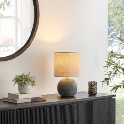 FurnitureboxUK Ripple Grey & Black Textured Ceramic Round Table Lamp - thumbnail 2