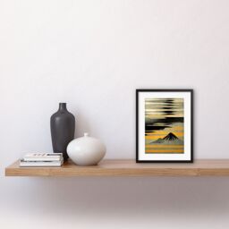 "Artery8 Wall Art Print Modern Simple Mount Fuji Painting in Silver Grey Black Gold Artwork Framed 9X7 Inch - Size: W7"" x H9""" - thumbnail 2