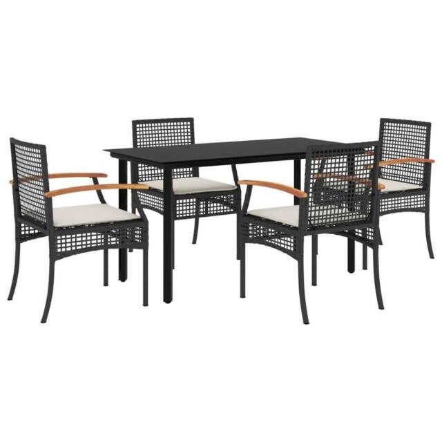 Berkfield Home 5 Piece Garden Dining Set with Cushions Black Poly Rattan - image 1