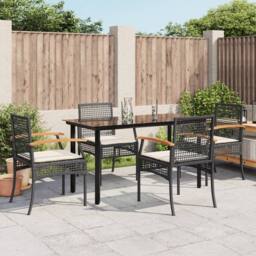 Berkfield Home 5 Piece Garden Dining Set with Cushions Black Poly Rattan - thumbnail 2
