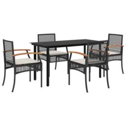 Berkfield Home 5 Piece Garden Dining Set with Cushions Black Poly Rattan - thumbnail 1