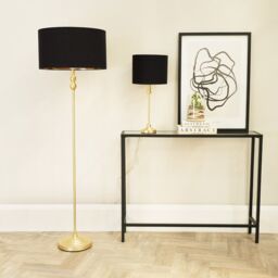 ValueLights Maggie Gold Metal Candlestick Floor Lamp with Black & Metallic Gold Shade - thumbnail 5