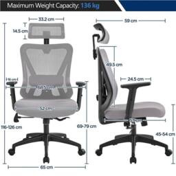 KORVIXA Office Chair Ergonomic Chair in Grey - Size: 0.6m2 - thumbnail 2