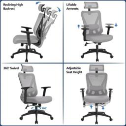 KORVIXA Office Chair Ergonomic Chair in Grey - Size: 0.6m2 - thumbnail 3