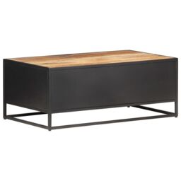 Berkfield Home Coffee Table 90x50x35 cm Rough Mango Wood & Natural Cane in Brown - Size: 90 x 50 x 35 cm - thumbnail 4