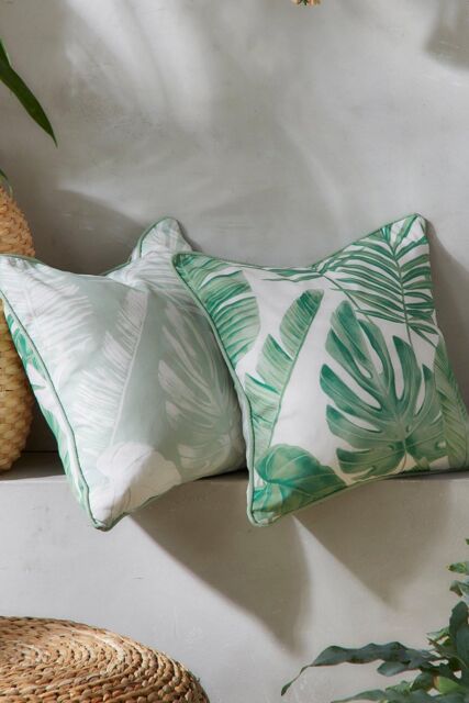 Dreams & Drapes 'Tahiti' Outdoor Water & UV Resistant Garden Filled Bench Cushion in Green - Size: 43 cm x 43 cm - image 1