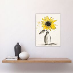 "Artery8 Single Sunflower in Vase Yellow Grey Watercolour Wall Art Print - Size: W24"" x H32""" - thumbnail 4