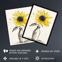"Artery8 Single Sunflower in Vase Yellow Grey Watercolour Wall Art Print - Size: W24"" x H32""" - thumbnail 2