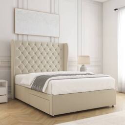 "BSSPOKE Amelia Divan Bed Set Plush Velvet 54""Headboard No Drawers No Mattress in Cream - Size: Double" - thumbnail 2
