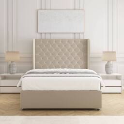 "BSSPOKE Amelia Divan Bed Set Plush Velvet 54""Headboard No Drawers No Mattress in Cream - Size: Double" - thumbnail 3