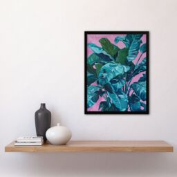 Artery8 Tropical Plant Lover Pink Teal Blue Painting Framed Art Print - Size: A4 - thumbnail 4