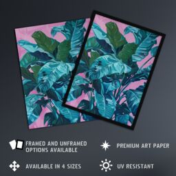 Artery8 Tropical Plant Lover Pink Teal Blue Painting Framed Art Print - Size: A4 - thumbnail 2