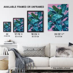 Artery8 Tropical Plant Lover Pink Teal Blue Painting Framed Art Print - Size: A4 - thumbnail 3