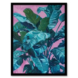 Artery8 Tropical Plant Lover Pink Teal Blue Painting Framed Art Print - Size: A4 - thumbnail 1