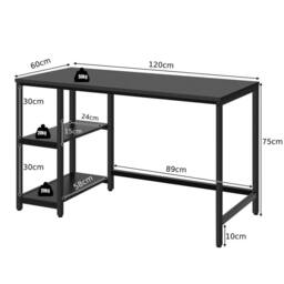 Kelvenix 120x60cm Computer Desk Industrial Writing Table in Black - Size: 0.6m2 - thumbnail 2
