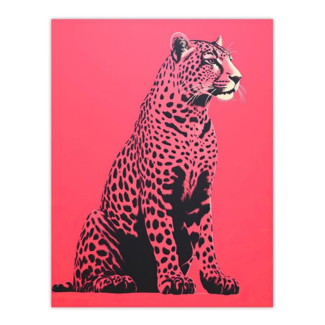 "Wee Blue Coo Wall Art Print Watermelon Pink Cheetah Animal Bold Living Room - Size: W24"" x H32""" - image 1