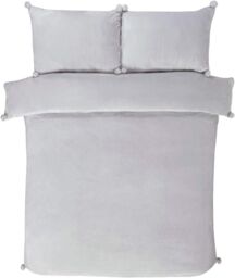 Smart Living Luxurious Pom Pom Fleece Duvet Cover with Pillowcases in Silver - Size: King - thumbnail 4