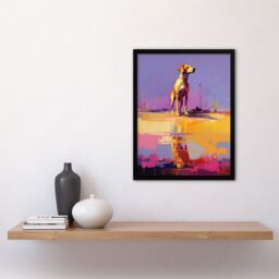 Artery8 Wall Art Print Beach Reflections Dog Portrait Purple Orange Pink Framed - Size: A4 - thumbnail 4