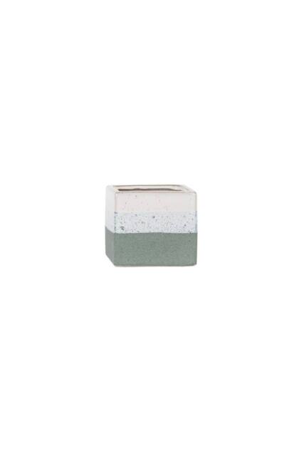 KDMD Hortus Green & White Bordeaux Stoneware Cube 9.5cm H x 10.5cm W 2 - Size: 9.5 cm H x 10.5 cm W - image 1
