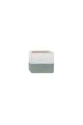KDMD Hortus Green & White Bordeaux Stoneware Cube 9.5cm H x 10.5cm W 2 - Size: 9.5 cm H x 10.5 cm W
