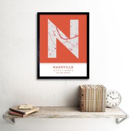 "Wee Blue Coo Wall Art Print Nashville Tennessee United States City Map Modern Typography Stylish Letter Framed Word in Orange - Size: W12"" x H16""" - thumbnail 2