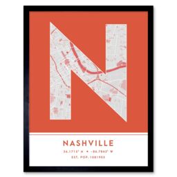 "Wee Blue Coo Wall Art Print Nashville Tennessee United States City Map Modern Typography Stylish Letter Framed Word in Orange - Size: W12"" x H16""" - thumbnail 1