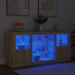Berkfield Home Sideboard with LED Lights Sonoma Oak 142.5x37x67 cm in Light Tan - thumbnail 4