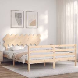 Berkfield Home Beautiful Bed Frame with Headboard 160x200 cm Solid Wood in Natural - thumbnail 2