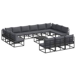 Berkfield Home Garden Sofa Set with Cushion with Pillow 14 pcs Black Aluminium - thumbnail 3