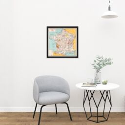 "Artery8 Wall Art Print Bourguignon 1932 Map France Gastronomy Food Square Framed Picture 16X16 Inch in Black - Size: W16"" x H16""" - thumbnail 2