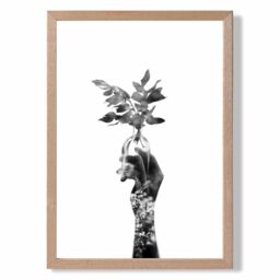 ARTZE Abstract Hand & Forest Fashion Black & White Photo Framed Print SIZE: A3 with Oak Frame - Size: A4 - thumbnail 1
