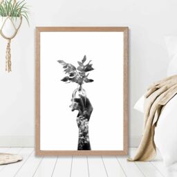 ARTZE Abstract Hand & Forest Fashion Black & White Photo Framed Print SIZE: A3 with Oak Frame - Size: A4 - thumbnail 2