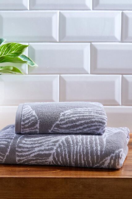 Fusion 'Matteo' Luxury 100% Cotton Leaf Motif Jacquard Towel in Grey - image 1