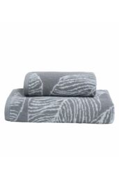 Fusion 'Matteo' Luxury 100% Cotton Leaf Motif Jacquard Towel in Grey - thumbnail 2