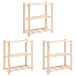 Berkfield Home 3-Tier Storage Racks 3 pcs 80x38x90 cm Solid Pinewood 150 kg in Beige - Size: 80 x 38 x 90 cm