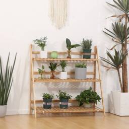 Kelvenix 3-Tier Folding Bamboo Plant Stand Display Rack in Natural - thumbnail 5