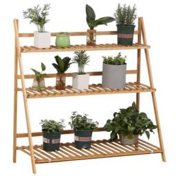 Kelvenix 3-Tier Folding Bamboo Plant Stand Display Rack in Natural - thumbnail 1